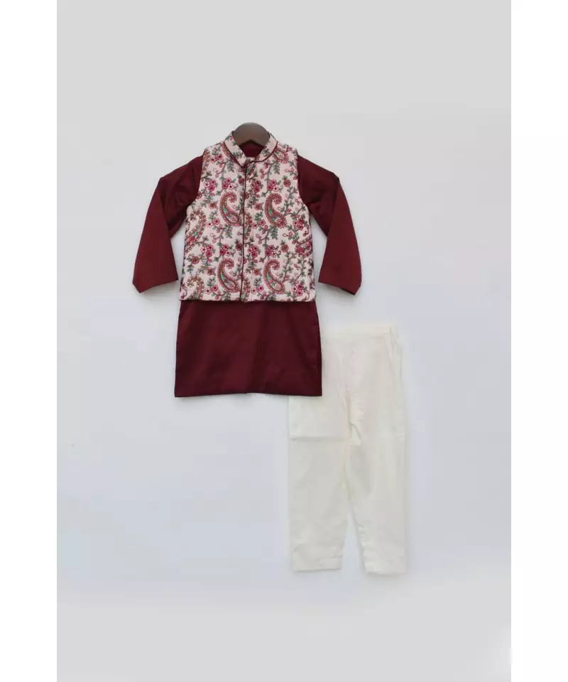 Pink Embroidery Nehru Jacket Set