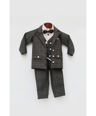 Grey Check Coat Pant Set 1