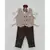 Dusty Brown Check Waist Coat with White Shirt and Pant