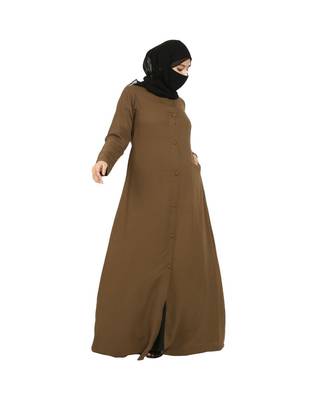 Front Open Abaya In Poly Moss Fabric 4