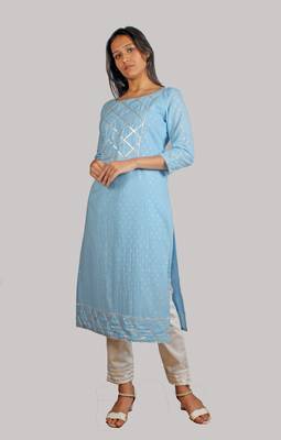 Turquiose woven cotton kurtis 1