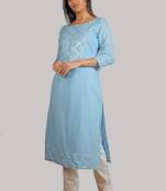 Turquiose woven cotton kurtis