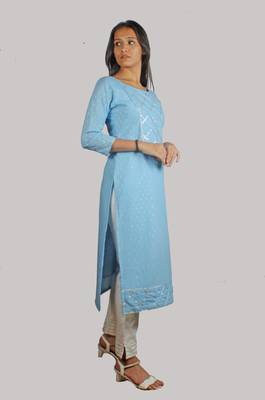 Turquiose woven cotton kurtis 2