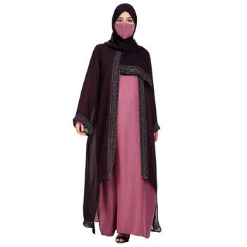 Layered shrug style modest dress with stone work on the shrug panels 1