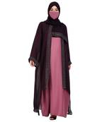 Layered shrug style modest dress with stone work on the shrug panels