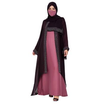 Layered shrug style modest dress with stone work on the shrug panels 2