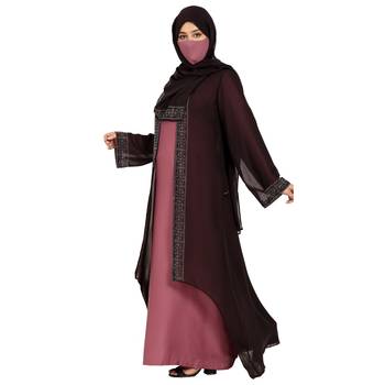 Layered shrug style modest dress with stone work on the shrug panels 3