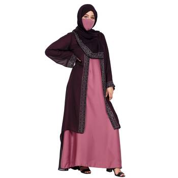 Layered shrug style modest dress with stone work on the shrug panels 4