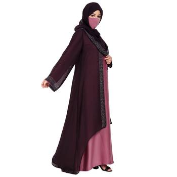 Layered shrug style modest dress with stone work on the shrug panels 5