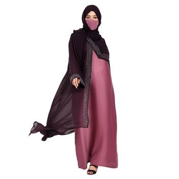 Layered shrug style modest dress with stone work on the shrug panels 6