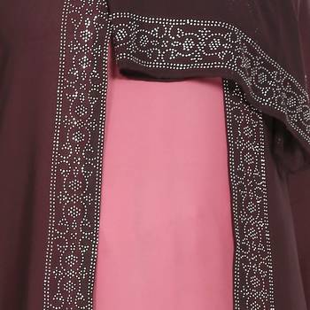 Layered shrug style modest dress with stone work on the shrug panels 7