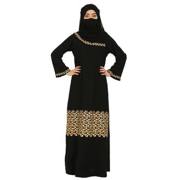 Emirati Style Embroidered  Gown In Abaya Fit With Matching Hijab 2