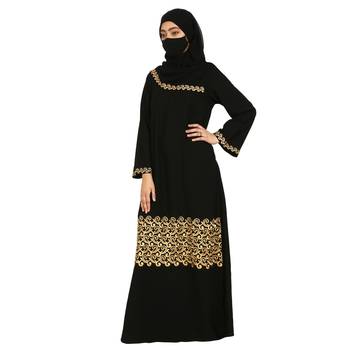 Emirati Style Embroidered  Gown In Abaya Fit With Matching Hijab 1
