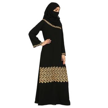 Emirati Style Embroidered  Gown In Abaya Fit With Matching Hijab 3
