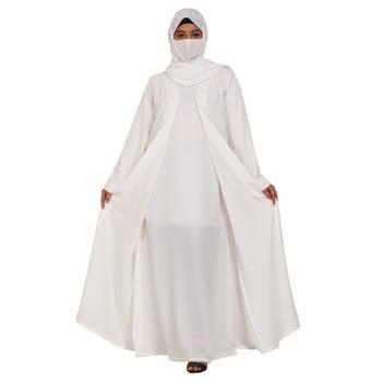 3 Pieces Set Of An Abaya, An Open Shrug And A Matching Stole Hijab. 1