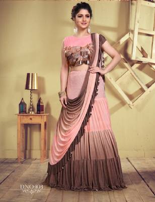 Peach plain georgette saree with blouse 1