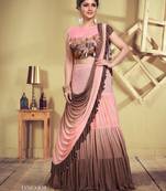 Peach plain georgette saree with blouse