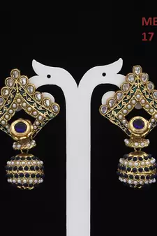 Blue gold plated antique gold Copper   Pair of Earrings