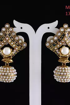 Blue gold plated antique gold Copper   Pair of Earrings