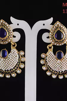 Blue gold plated antique gold Copper   Pair of Earrings
