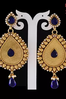 Blue gold plated antique gold Copper   Pair of Earrings