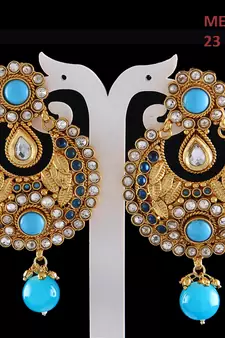 Blue gold plated antique gold Copper   Pair of Earrings