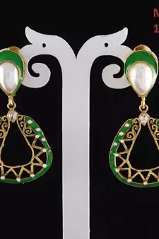 Green gold plated antique gold Copper   Pair of Earrings