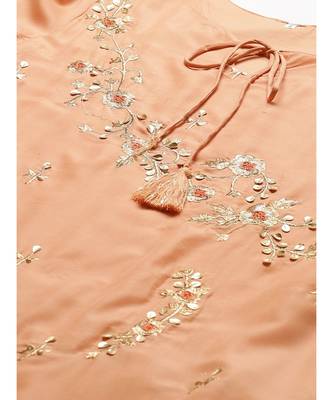 Peach Double Layered Gown with Gotta Patti Embroidery and Keyole Neckline 5