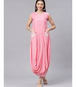 Pink Pastel Anarkali Draped Dress with Embroidered Pockets and Tassels