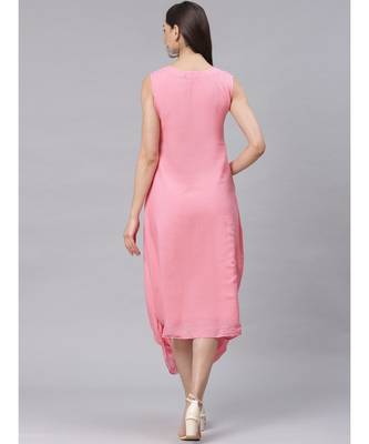 Pink Pastel Anarkali Draped Dress with Embroidered Pockets and Tassels 3