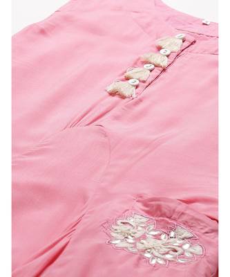 Pink Pastel Anarkali Draped Dress with Embroidered Pockets and Tassels 4