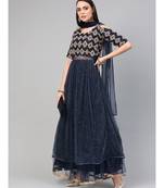 Blue  Cocktail Gown with Zari embroidery shimmer floral foil print and dupatta