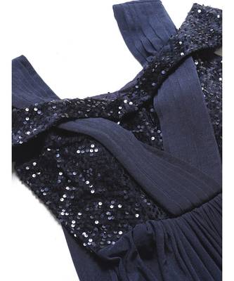blue Ruffled Cocktail gown with attached dupatta Cowl style Layering and Sequence Bling 5