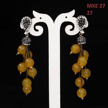 Yellow beaded jewellery Brass Copper   pair of Earrings 2