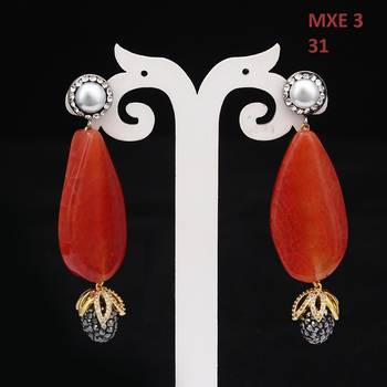 Orange beaded jewellery Brass Copper   pair of Earrings 3