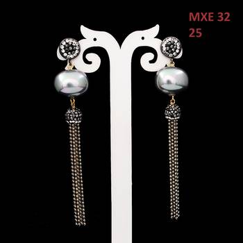 Grey beaded jewellery Brass Copper   pair of Earrings 2