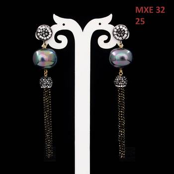 Grey beaded jewellery Brass Copper   pair of Earrings 3