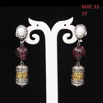Red beaded jewellery Brass Copper   pair of Earrings 2