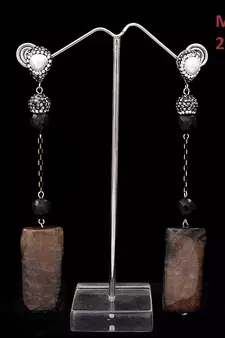 Brown beaded jewellery Brass Copper   pair of Earrings