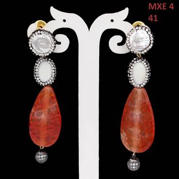 Orange beaded jewellery Brass Copper   pair of Earrings 2