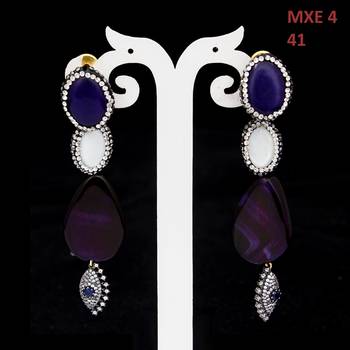 Purple beaded jewellery Brass Copper   pair of Earrings 2
