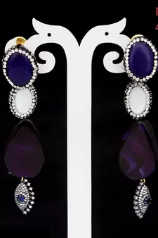 Purple beaded jewellery Brass Copper   pair of Earrings