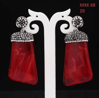 Red beaded jewellery Brass Copper   pair of Earrings 2