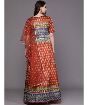 Orange Embellished Cocktail Gown with Bohemian Print in summer floral pattern 2