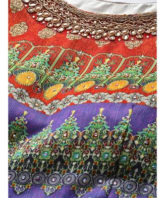 Orange Embellished Cocktail Gown with Bohemian Print in summer floral pattern 5