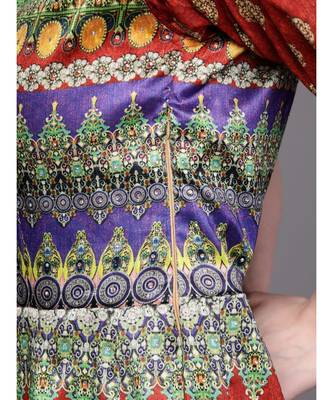 Orange Embellished Cocktail Gown with Bohemian Print in summer floral pattern 6