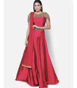 Red  Red Art Silk Embellished Floor Length Cocktail Gown