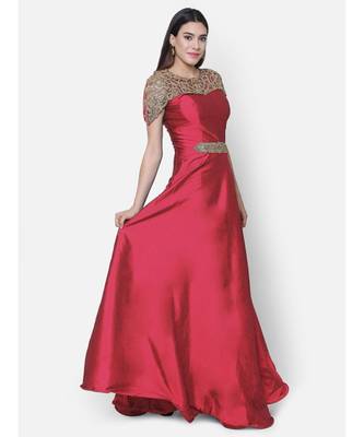 Red  Red Art Silk Embellished Floor Length Cocktail Gown 2