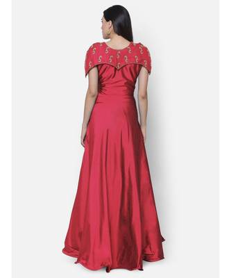 Red  Red Art Silk Embellished Floor Length Cocktail Gown 3