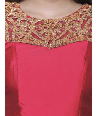 Red  Red Art Silk Embellished Floor Length Cocktail Gown 4